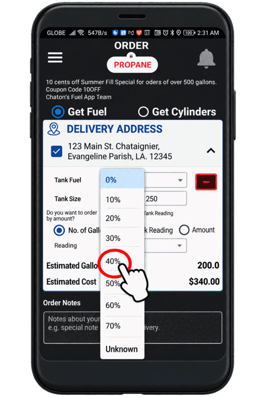 Customer App — TankSpotter fuel scheduling