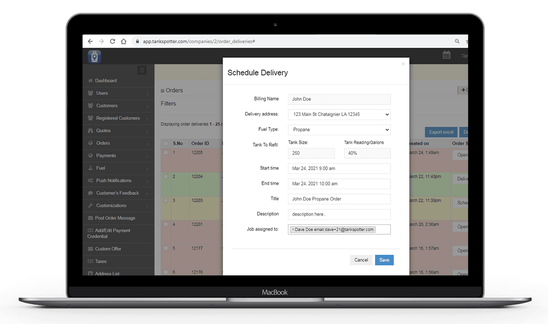 Office Dashboard — TankSpotter fuel scheduling