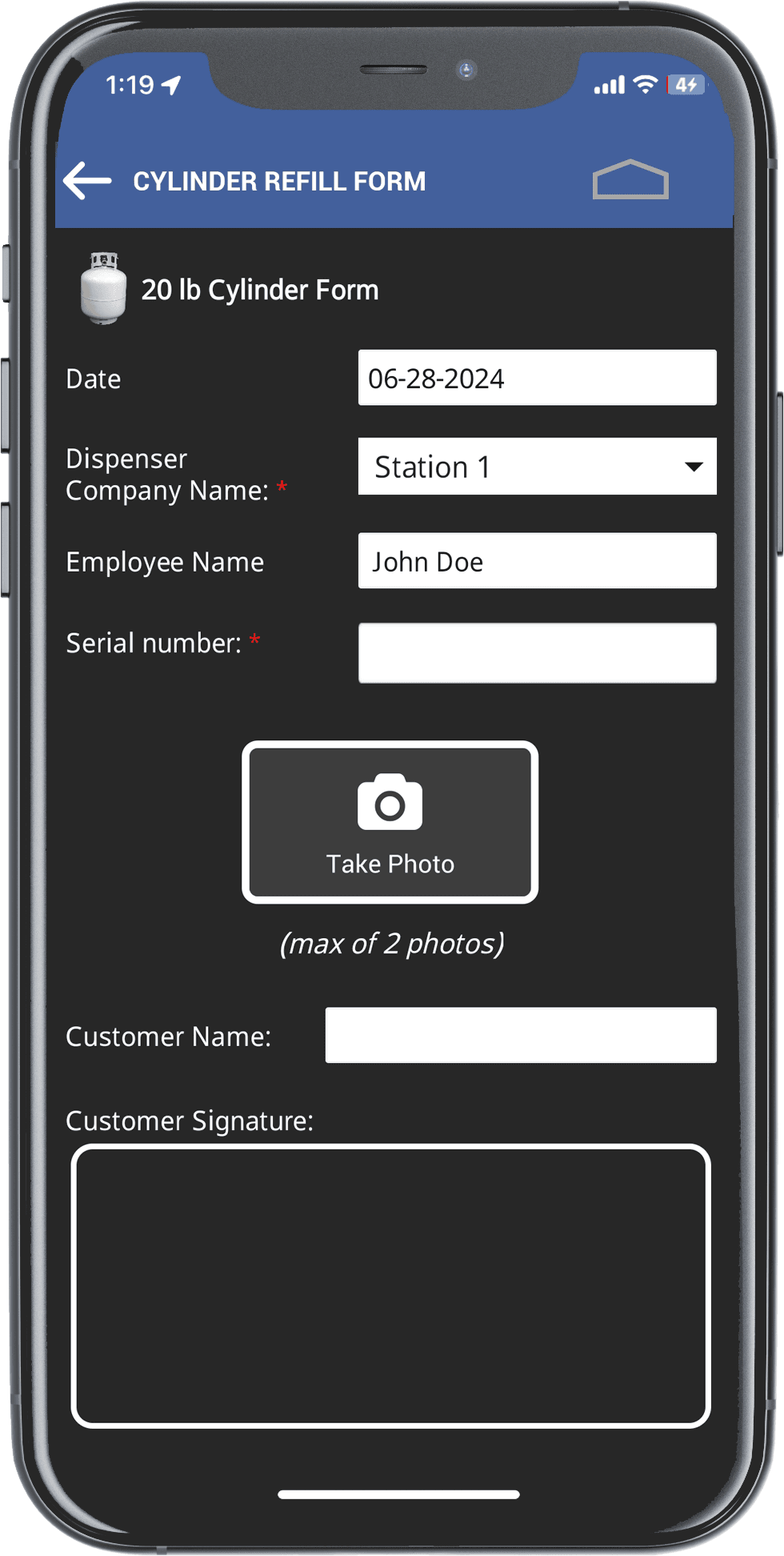TankSpotter cylinder refill training in the app