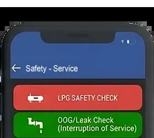 TankSpotter app screen: Safety - Service, the LPG safety check and inspection menu