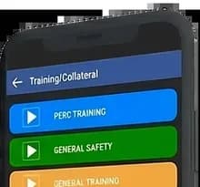 TankSpotter app screen: Training/Collateral, the CETP-aligned training module list