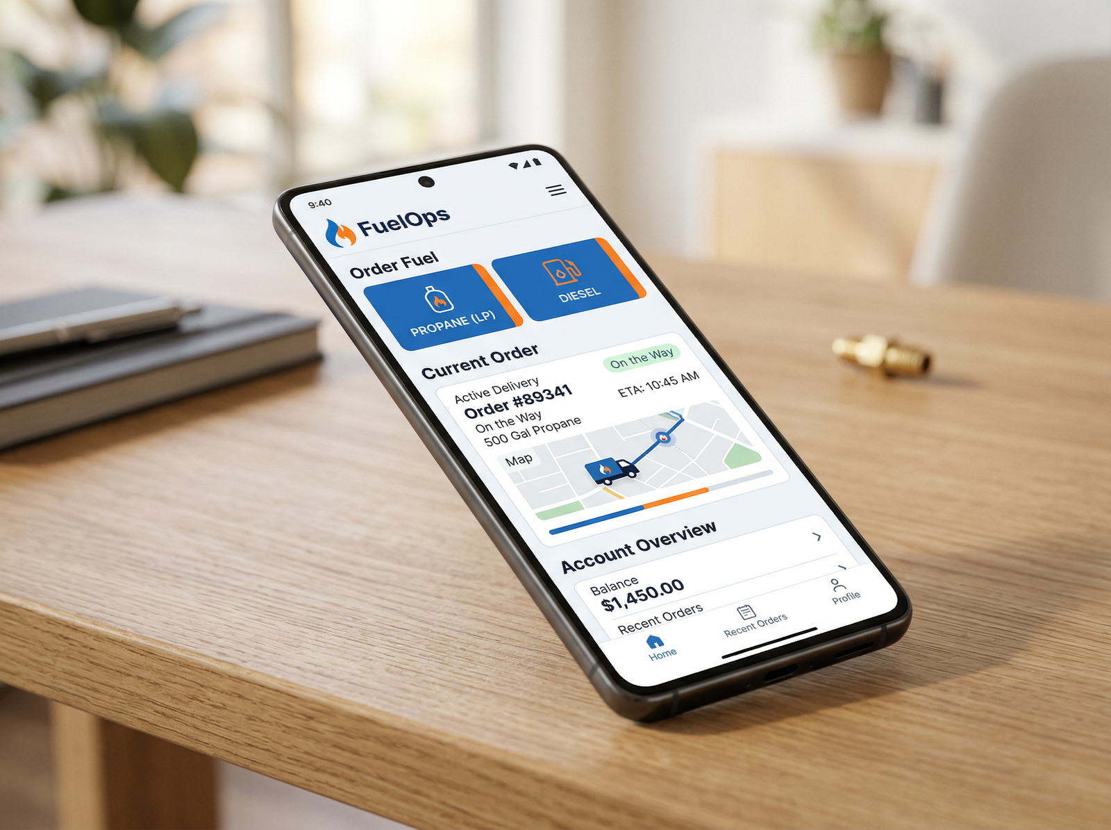 CustomFuelApp customer fuel ordering app on smartphone